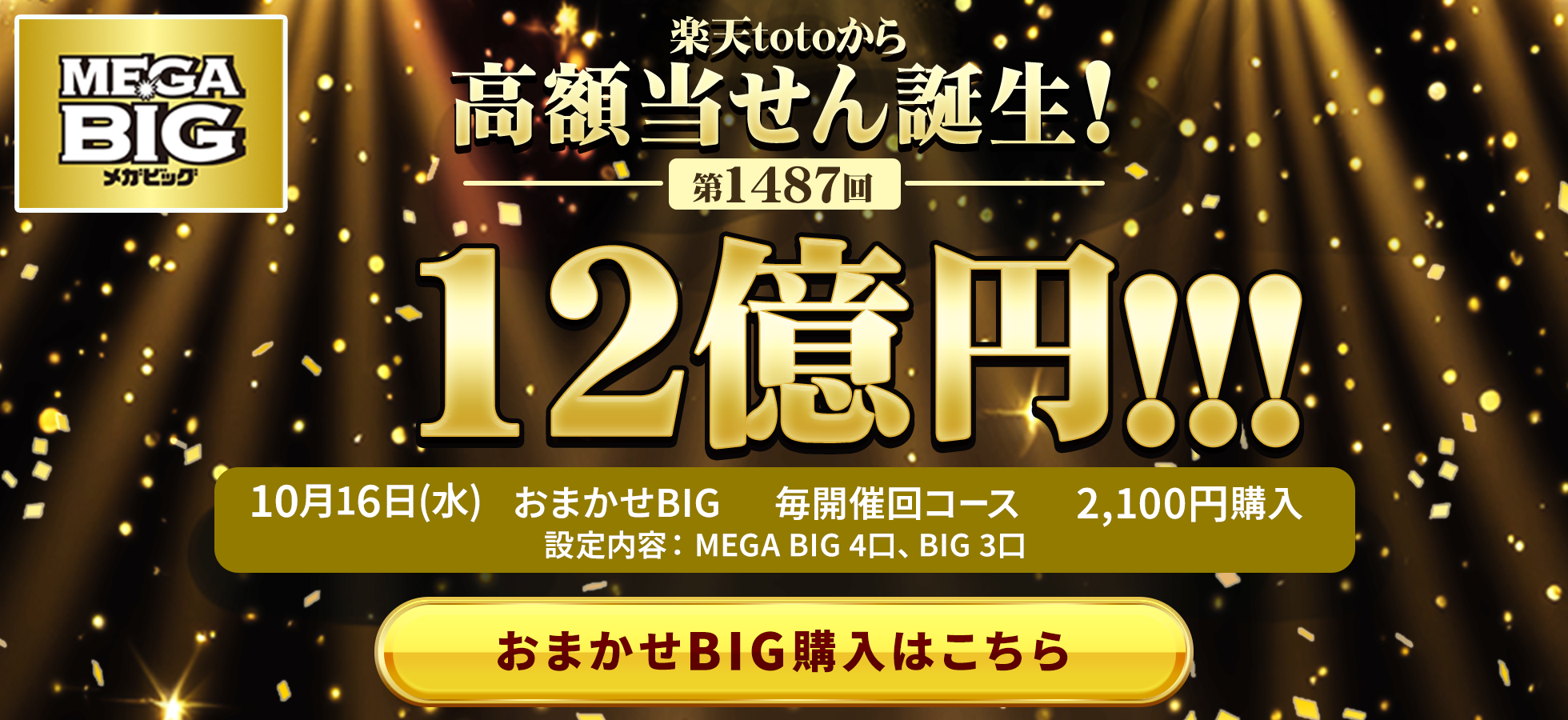 楽天totoから誕生しました！第1487回 MEGA BIG 1等当せん